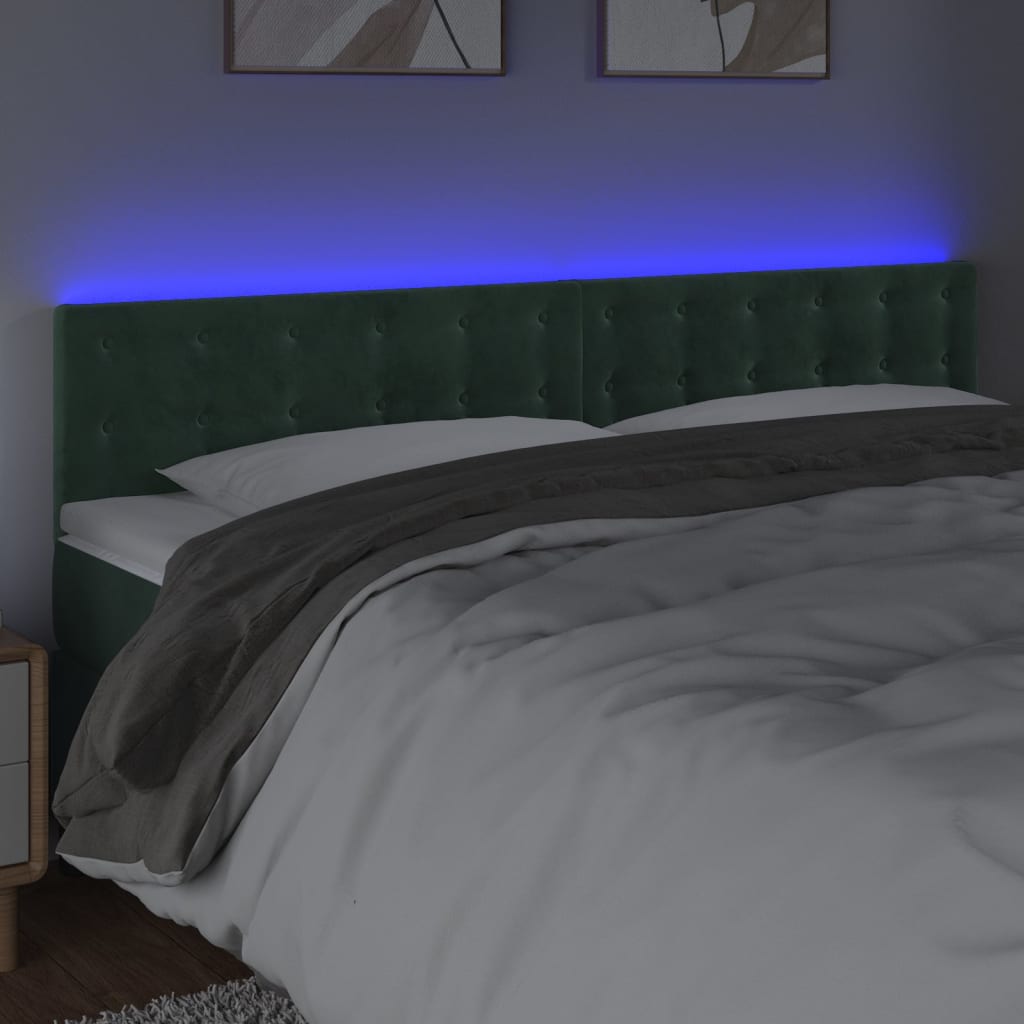 Cabeceira de cama c/luzes LED veludo 180x5x78/88cm verde-escuro