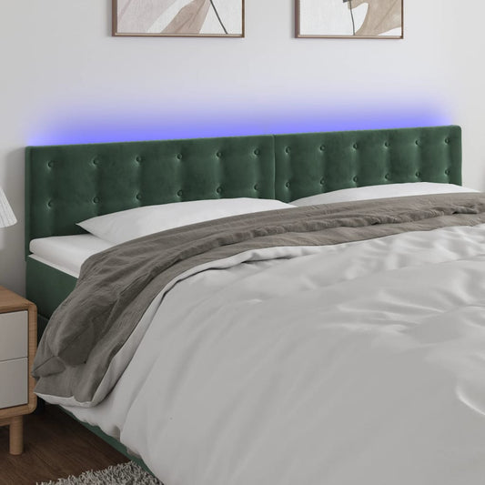 Cabeceira de cama c/luzes LED veludo 180x5x78/88cm verde-escuro