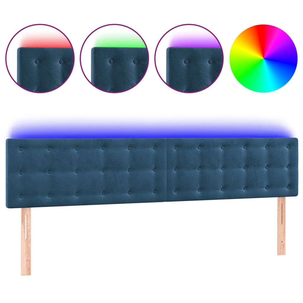 Cabeceira de cama c/ luzes LED veludo 180x5x78/88cm azul-escuro