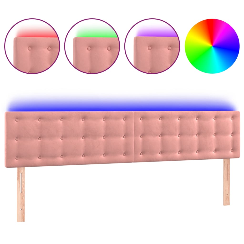 Cabeceira de cama c/ luzes LED veludo 180x5x78/88 cm rosa