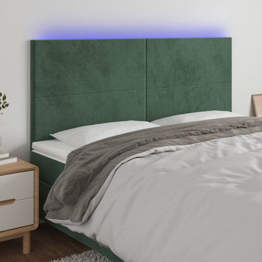 Cabeceira de cama c/ LED veludo 180x5x118/128 cm verde-escuro