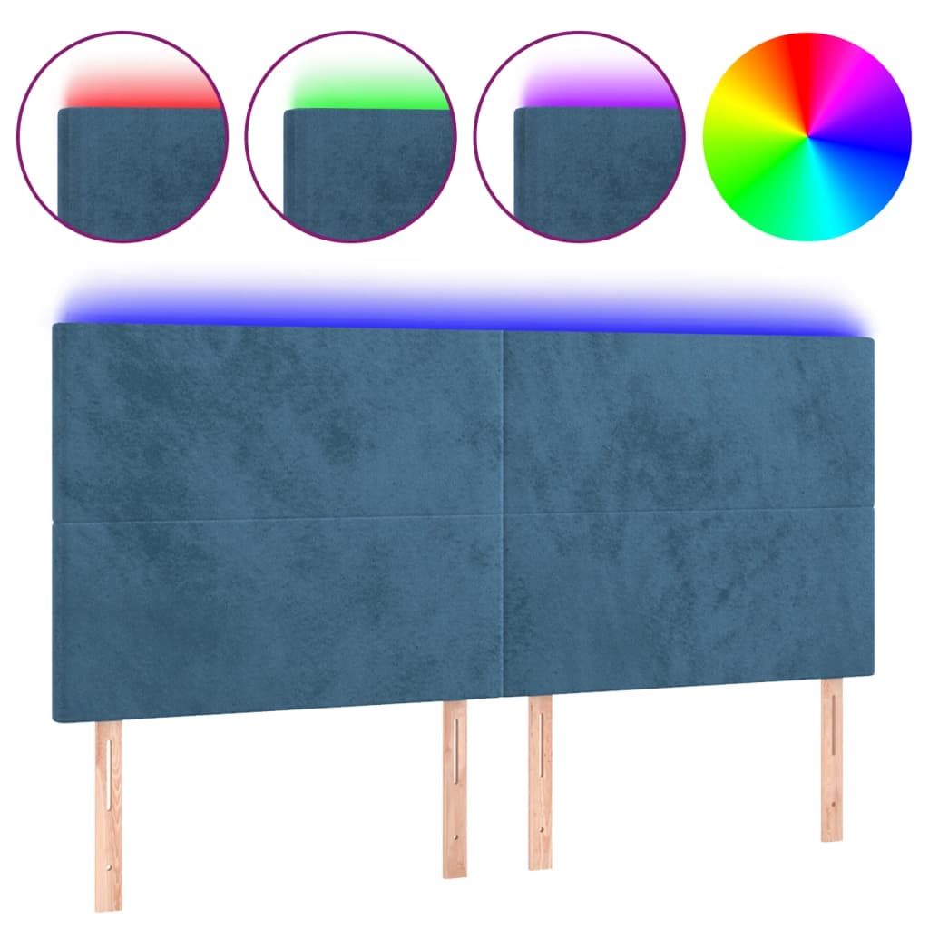 Cabeceira cama c/ luzes LED veludo 180x5x118/128cm azul-escuro