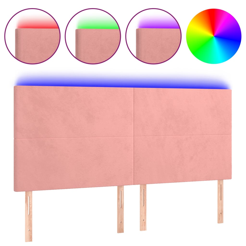 Cabeceira de cama c/ luzes LED veludo 180x5x118/128 cm rosa