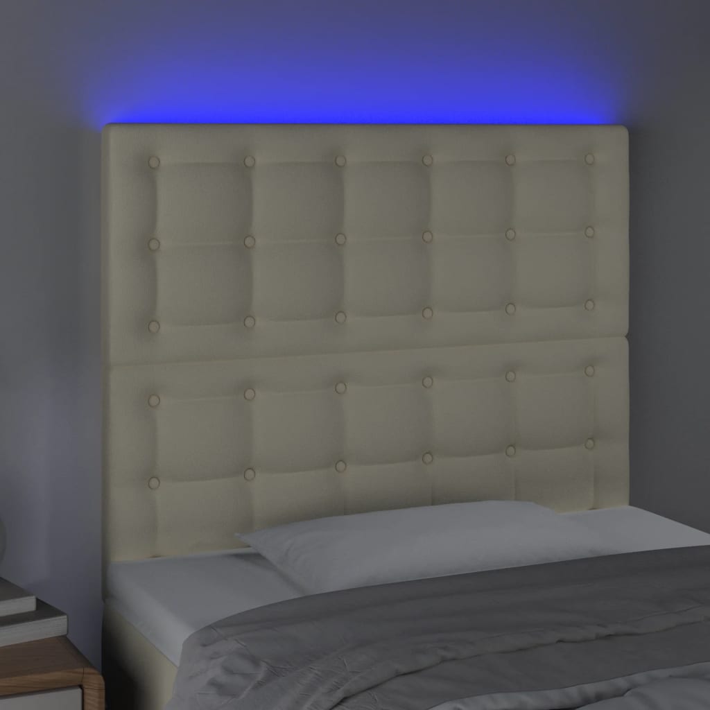 Cabeceira de cama c/ LED 90x5x118/128cm couro artificial crème