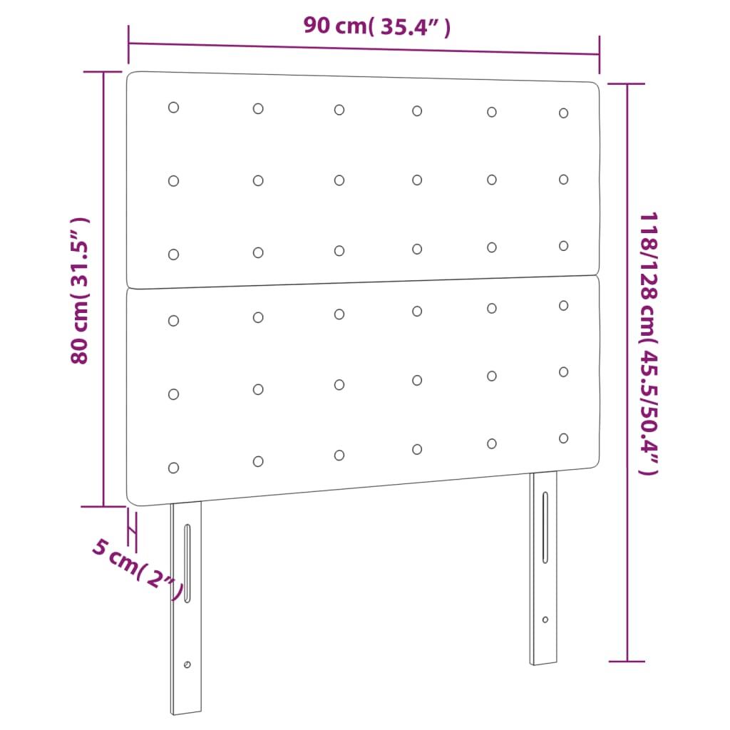 Cabeceira de cama c/ LED 90x5x118/128cm couro artificial crème