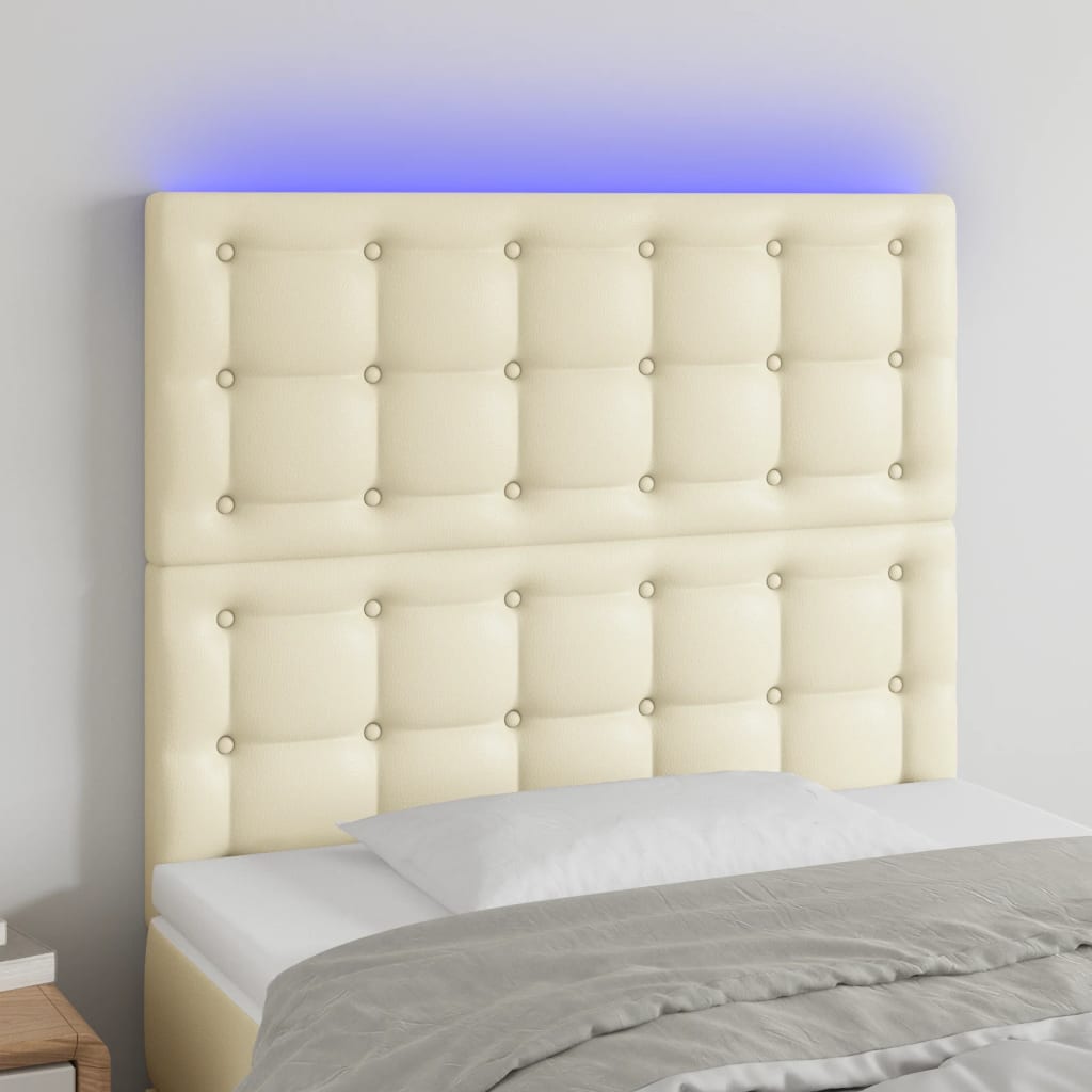 Cabeceira de cama c/ LED 90x5x118/128cm couro artificial crème