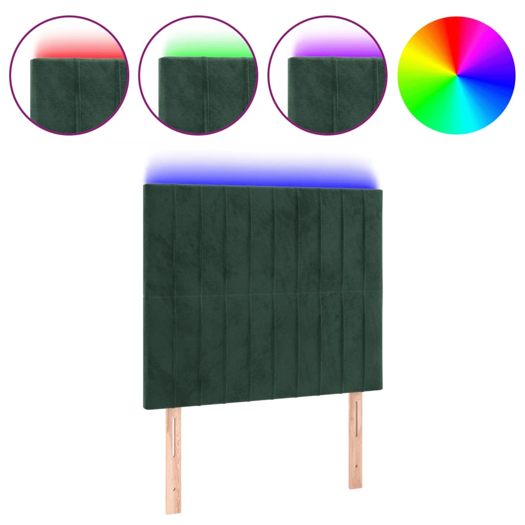 Cabeceira de cama c/ LED veludo 80x5x118/128 cm verde-escuro