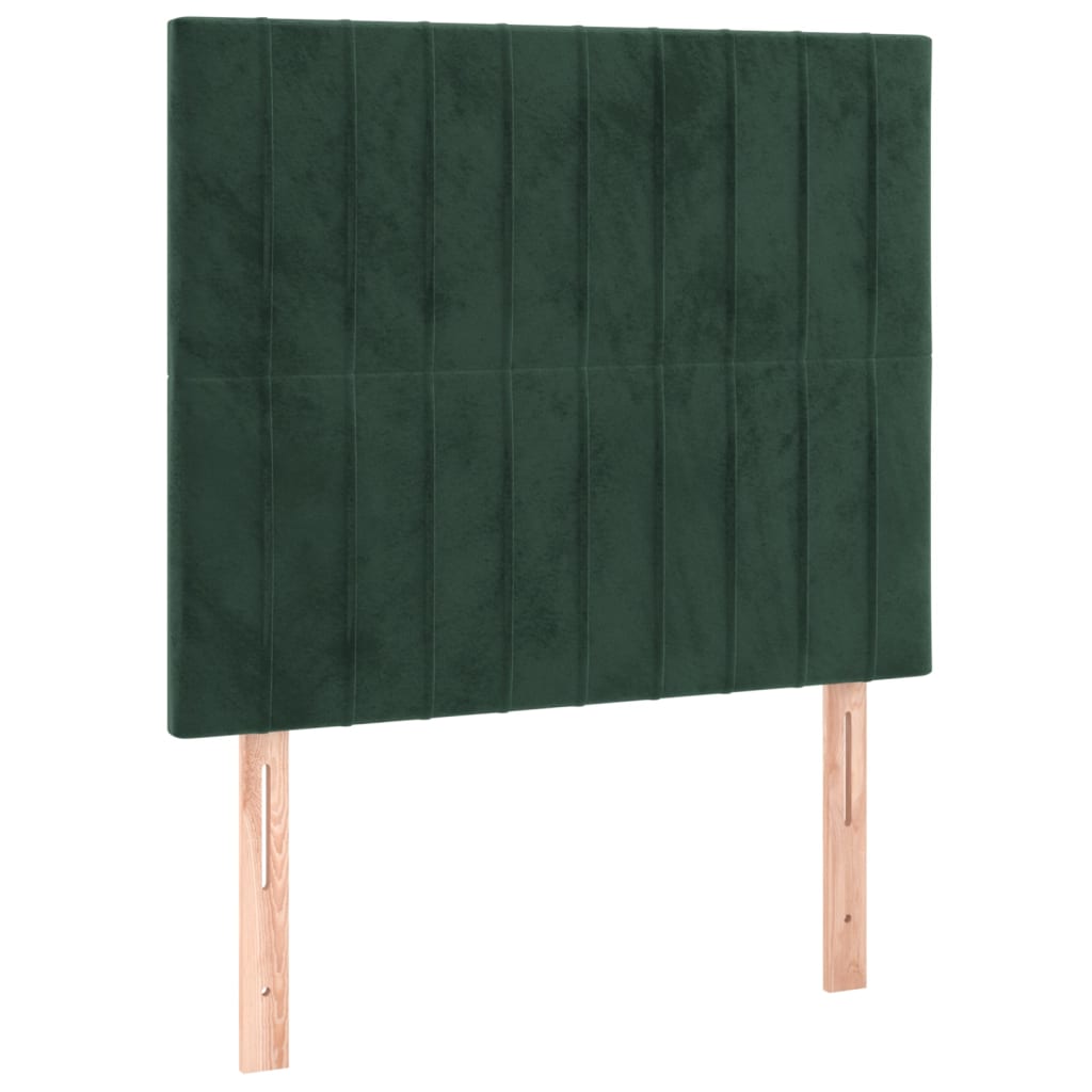 Cabeceira de cama c/ LED veludo 100x5x118/128 cm verde-escuro