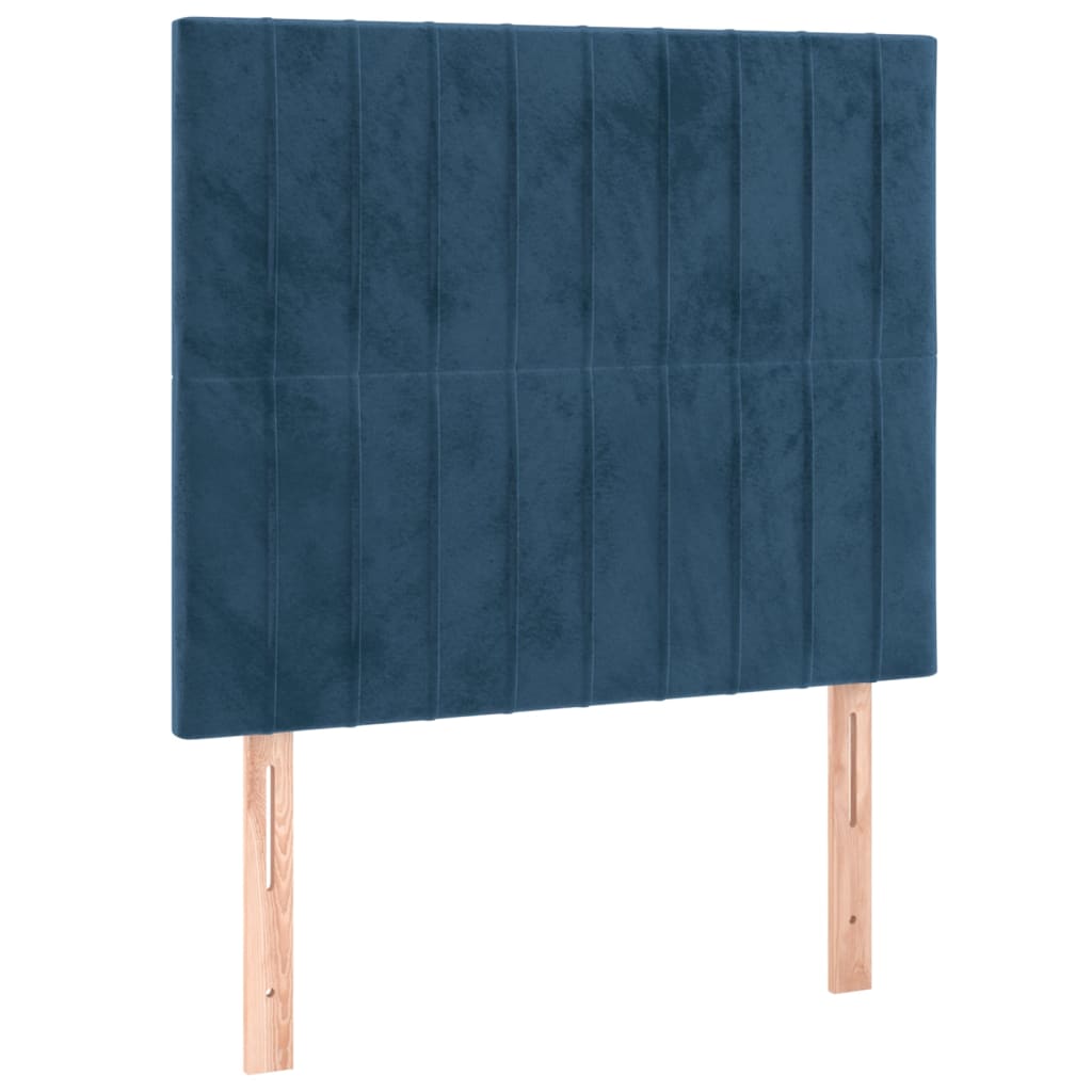 Cabeceira cama c/ luzes LED veludo 100x5x118/128cm azul-escuro