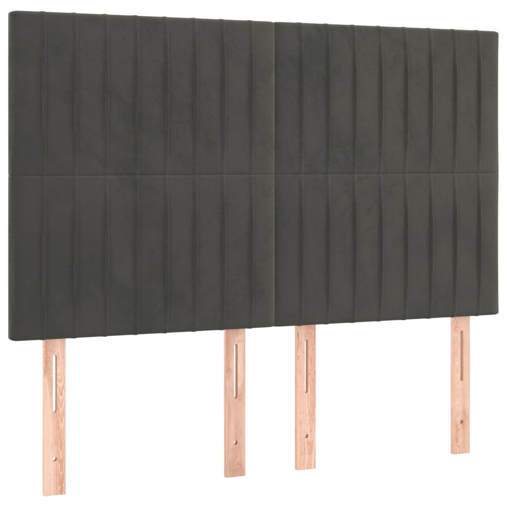 Cabeceira de cama c/ LED veludo 144x5x118/128 cm cinza-escuro