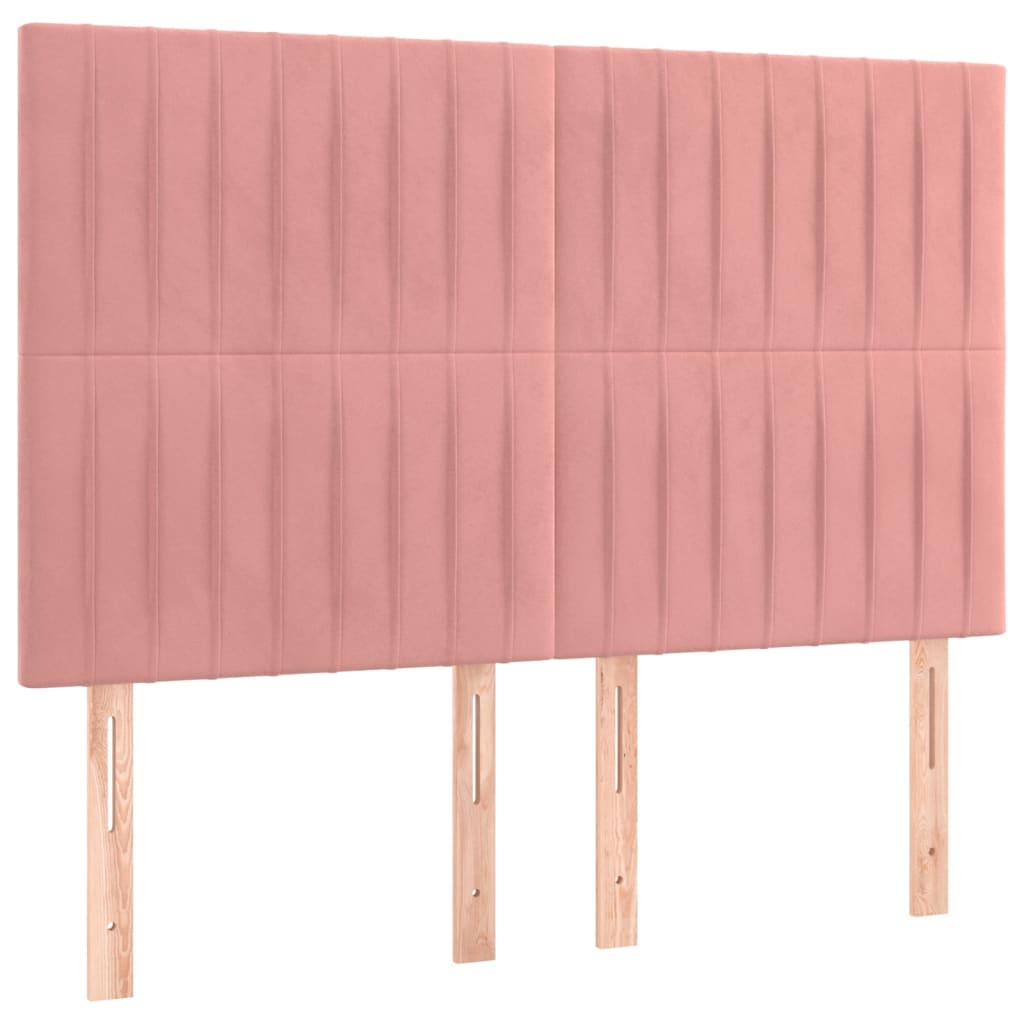 Cabeceira de cama c/ luzes LED veludo 144x5x118/128 cm rosa