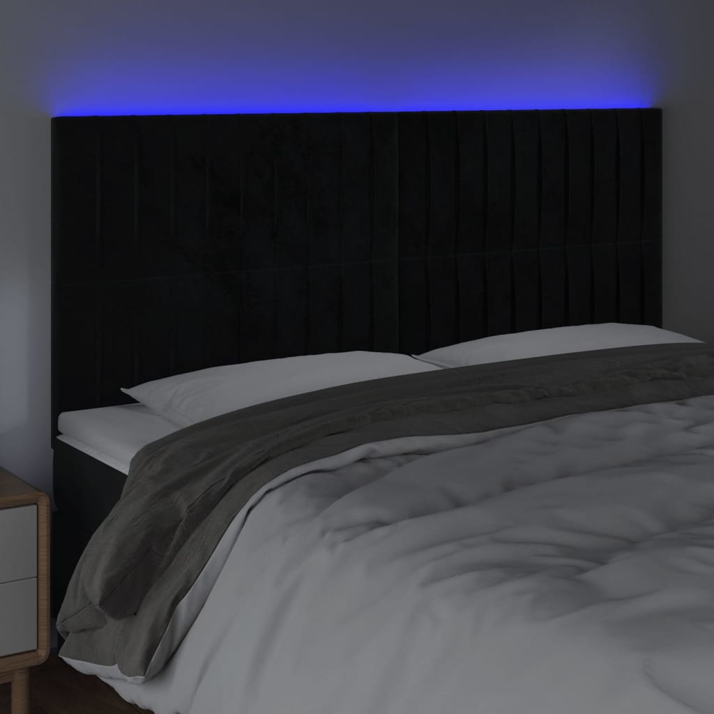 Cabeceira de cama c/ luzes LED veludo 160x5x118/128 cm preto