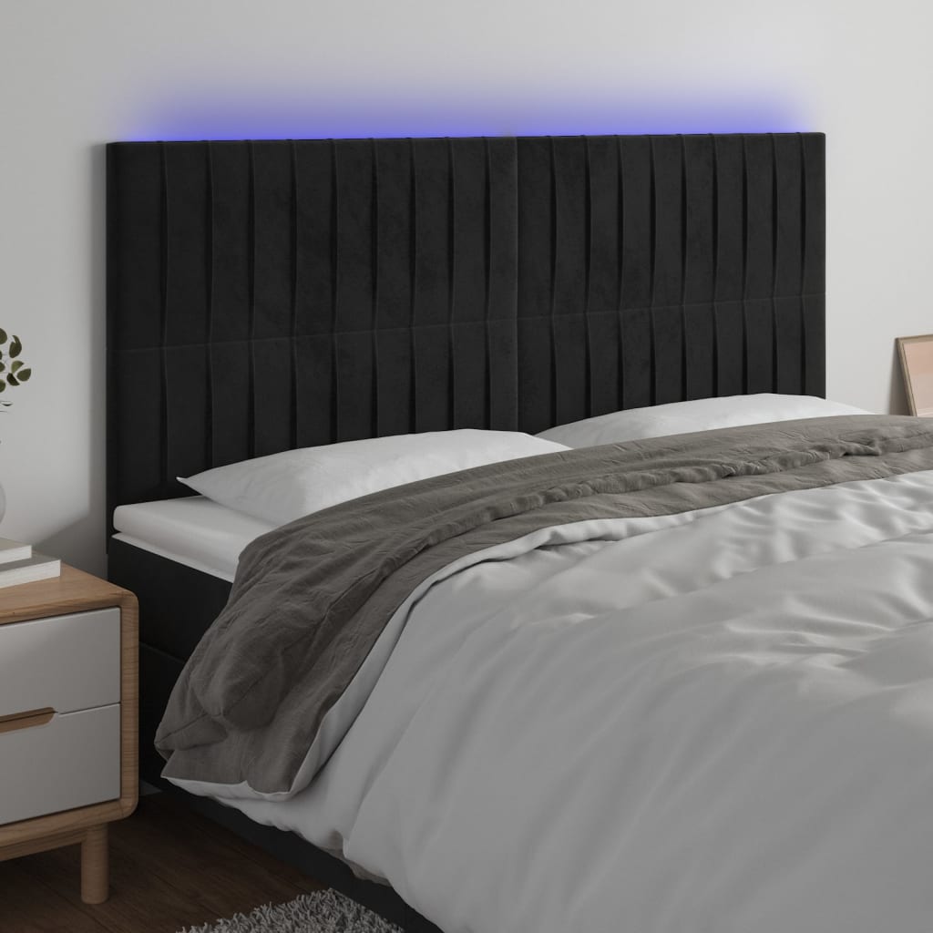 Cabeceira de cama c/ luzes LED veludo 160x5x118/128 cm preto