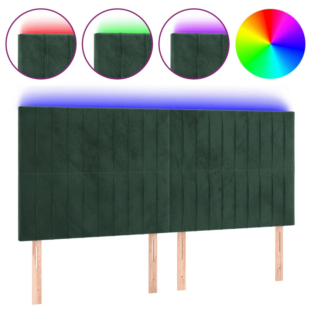 Cabeceira de cama c/ LED veludo 160x5x118/128 cm verde-escuro