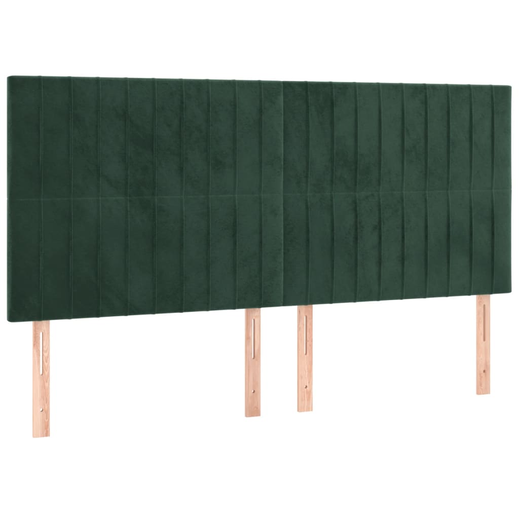 Cabeceira de cama c/ LED veludo 160x5x118/128 cm verde-escuro