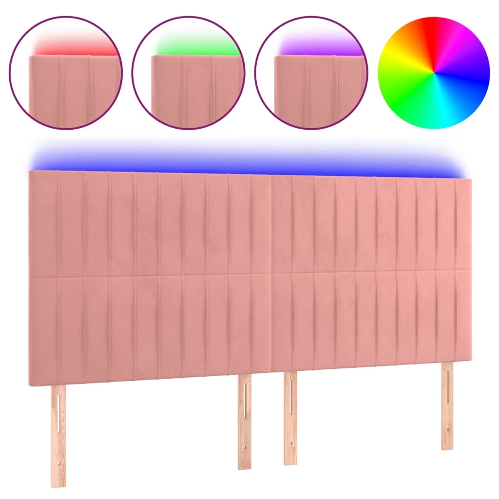 Cabeceira de cama c/ luzes LED veludo 160x5x118/128 cm rosa