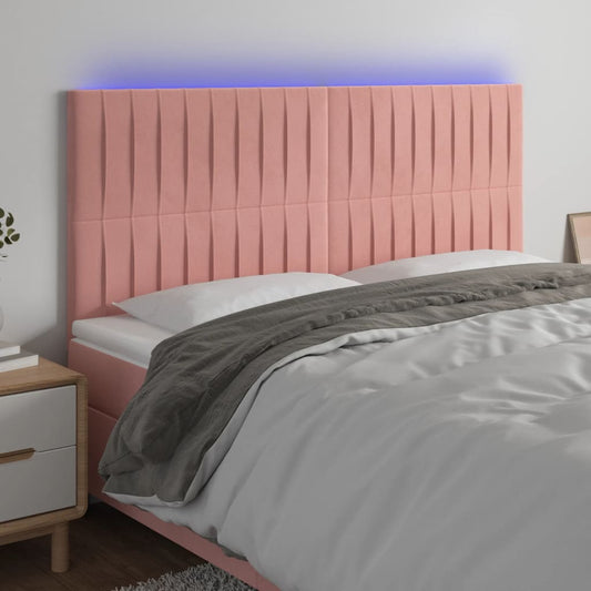 Cabeceira de cama c/ luzes LED veludo 160x5x118/128 cm rosa