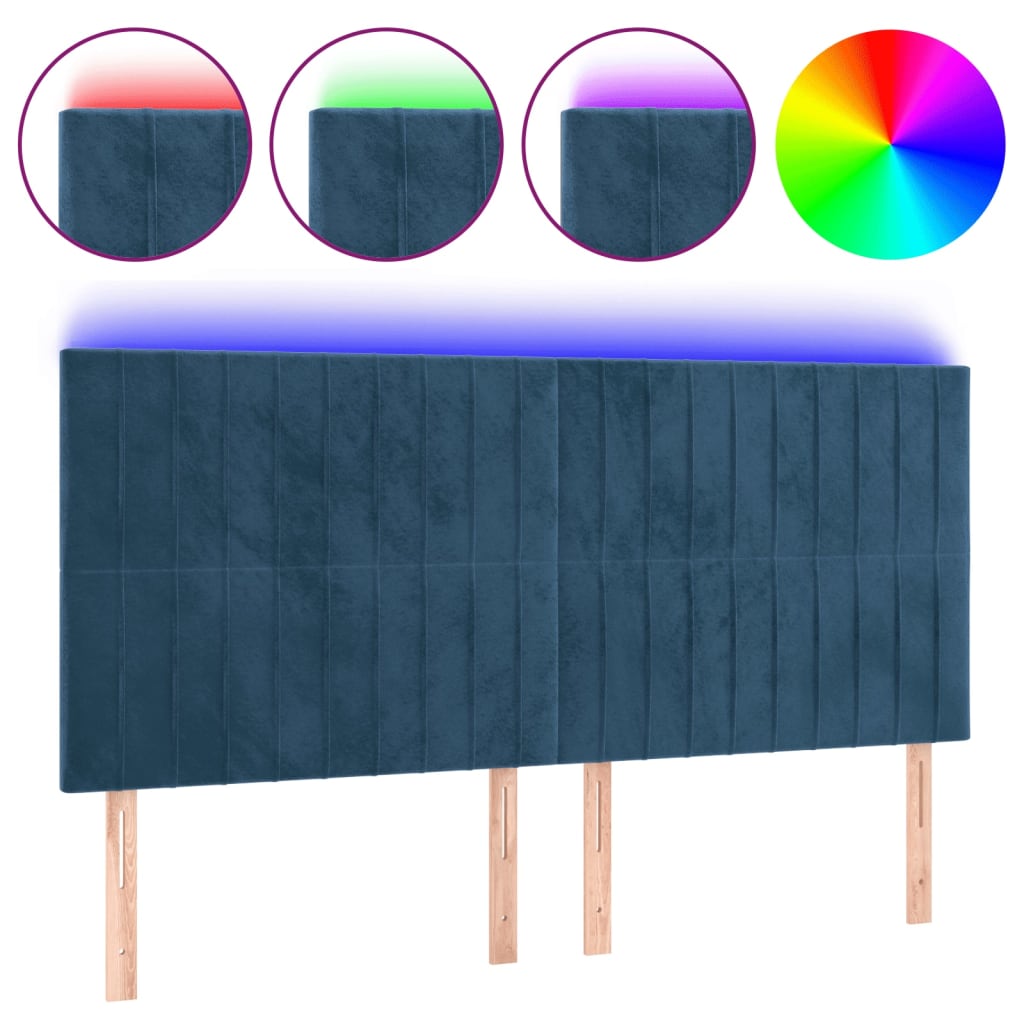 Cabeceira cama c/ luzes LED veludo 200x5x118/128cm azul-escuro