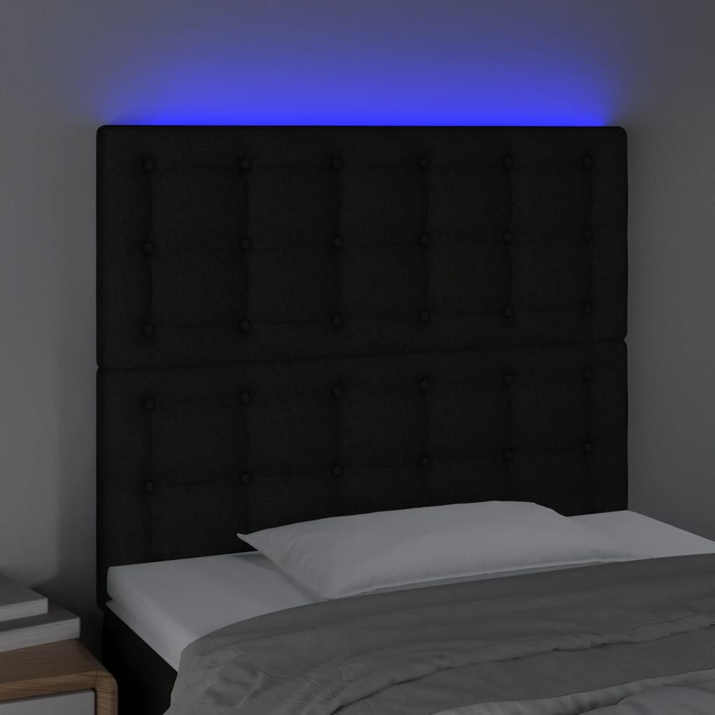 Cabeceira cama c/ LED tecido 80x5x118/128 cm preto