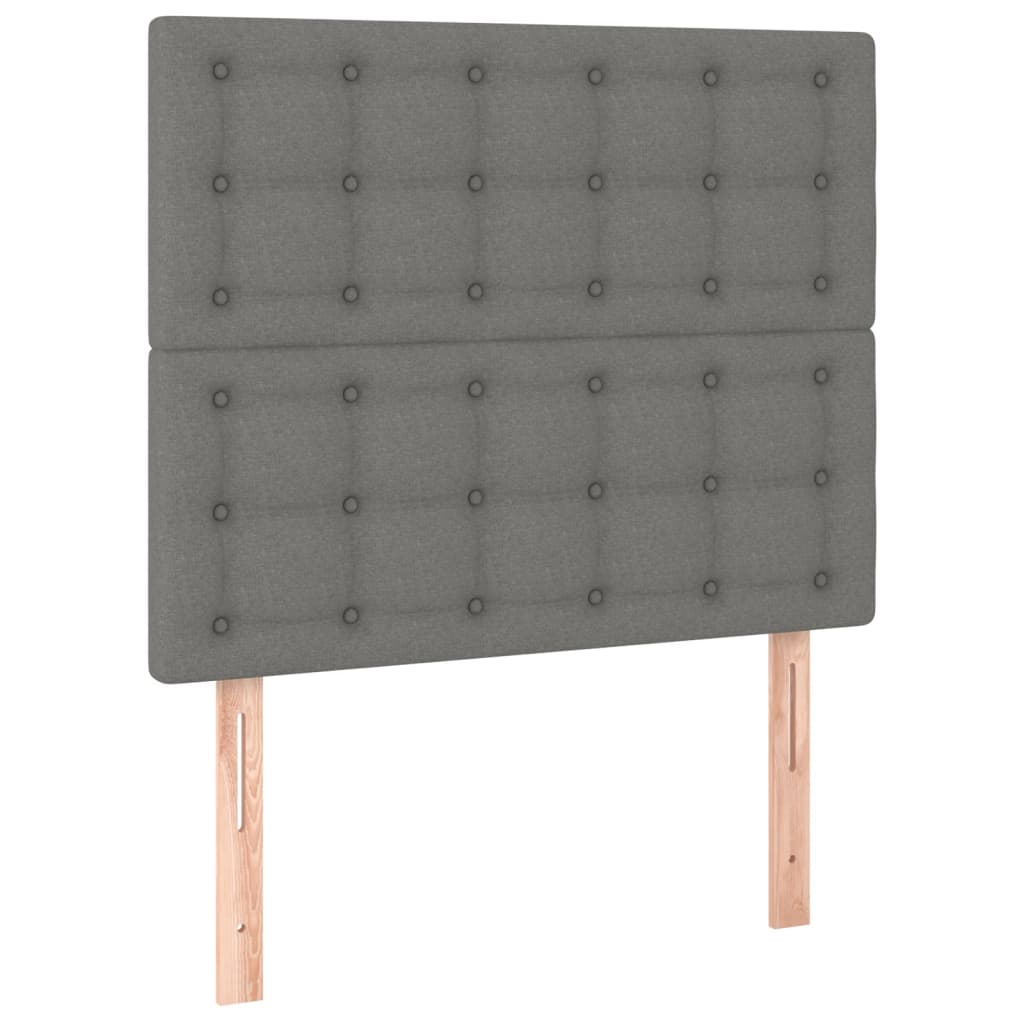 Cabeceira de cama c/ LED tecido 90x5x118/128 cm cinza-escuro