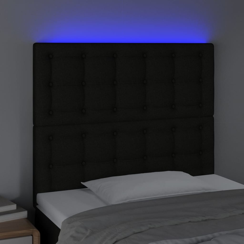 Cabeceira de cama c/ LED tecido 90x5x118/128cm preto