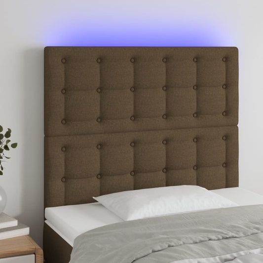 Cabeceira de cama c/ luzes LED tecido 100x5x118/128cm castanho