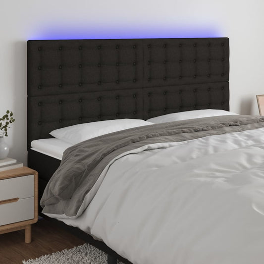 Cabeceira de cama c/ luzes LED tecido 160x5x118/128 cm preto