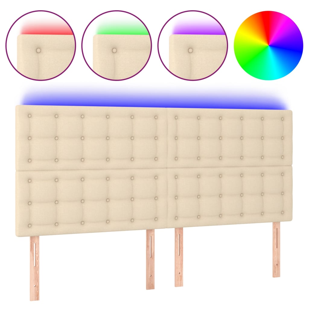 Cabeceira cama c/ LED tecido 160x5x118/128 cm crème