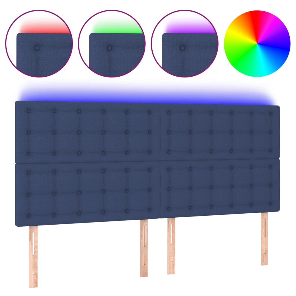 Cabeceira de cama c/ luzes LED tecido 160x5x118/128 cm azul