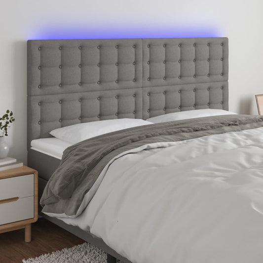 Cabeceira de cama c/ LED tecido 180x5x118/128 cm cinza-escuro