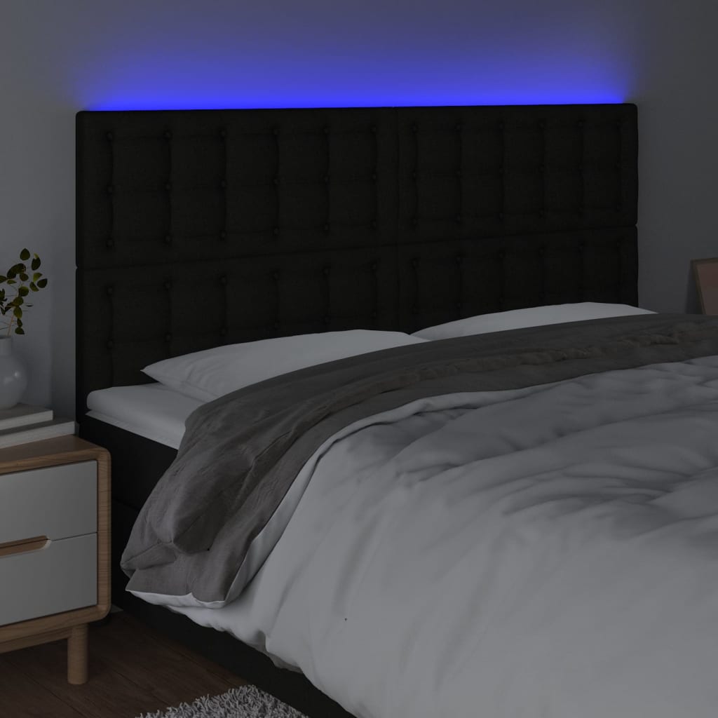 Cabeceira de cama c/ luzes LED tecido 180x5x118/128 cm preto