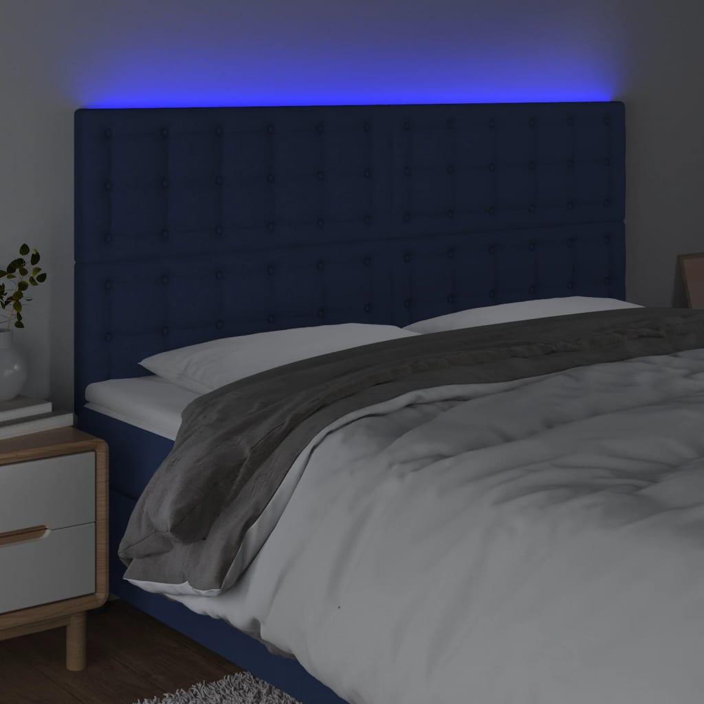 Cabeceira de cama c/ luzes LED tecido 180x5x118/128 cm azul