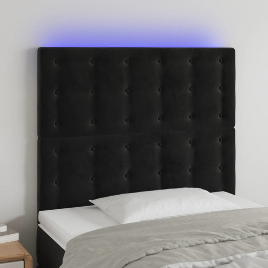 Cabeceira cama c/ LED veludo 80x5x118/128 cm preto