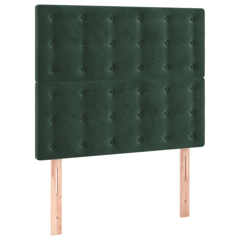 Cabeceira de cama c/ LED veludo 90x5x118/128 cm verde-escuro