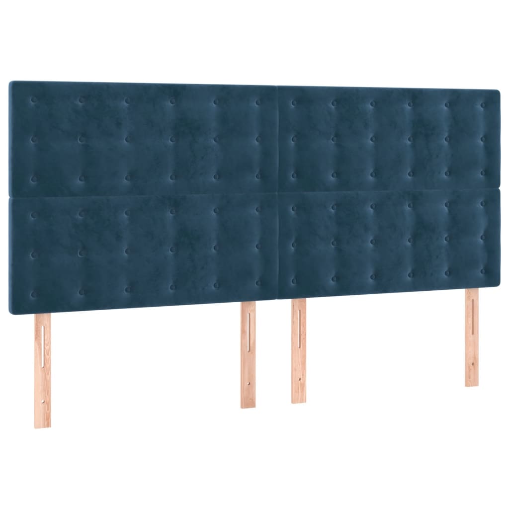 Cabeceira cama c/ luzes LED veludo 180x5x118/128cm azul-escuro