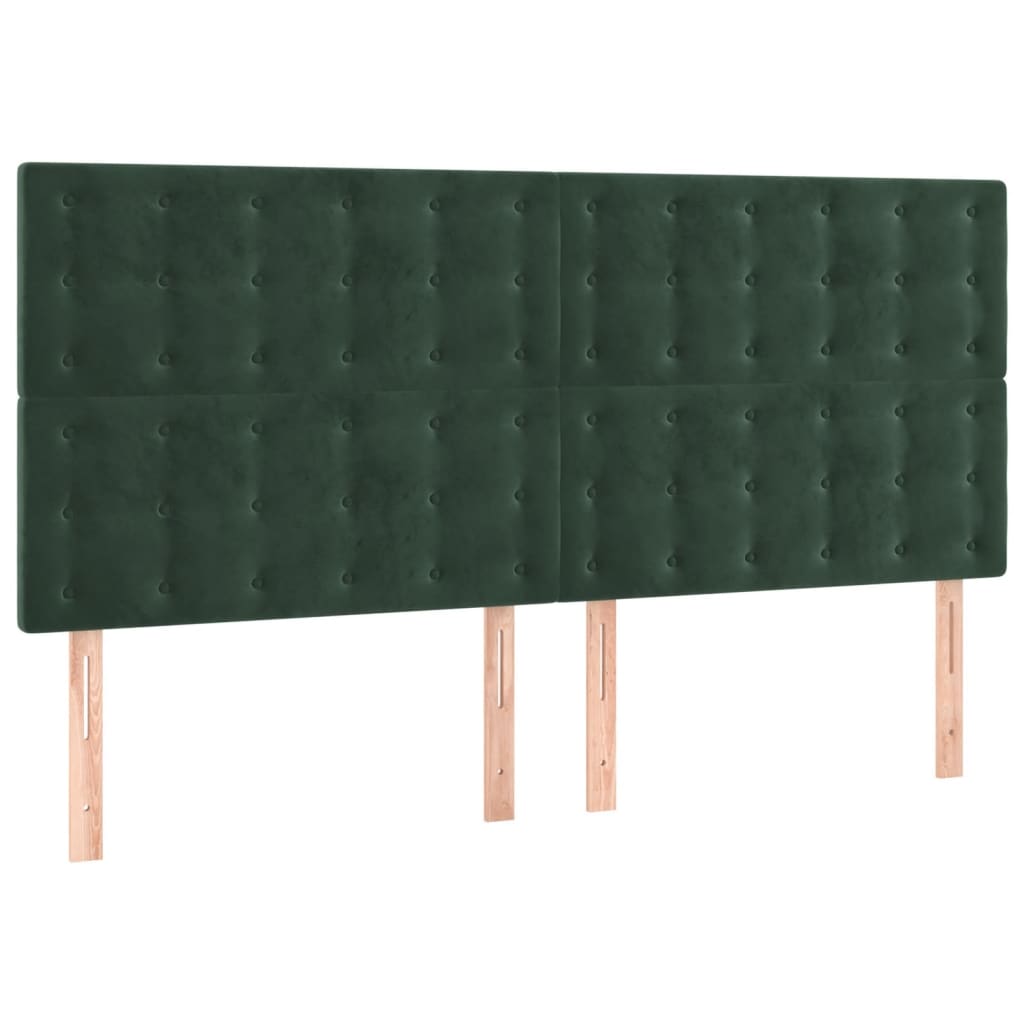 Cabeceira de cama c/ LED veludo 200x5x118/128 cm verde-escuro