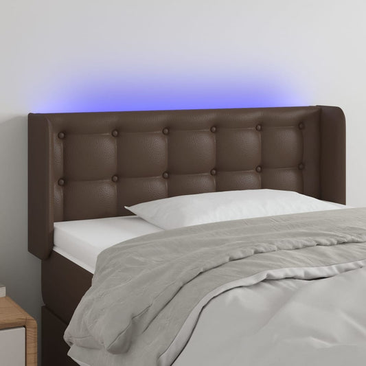 Cabeceira cama c/ LED 83x16x78/88 cm couro artificial castanho