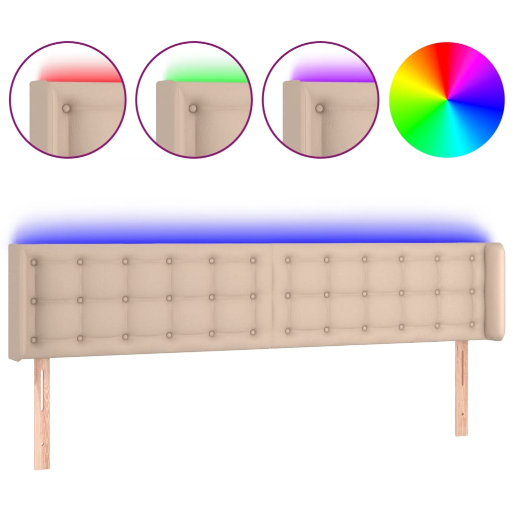 Cabeceira cama LED couro artificial 163x16x78/88 cm cappuccino