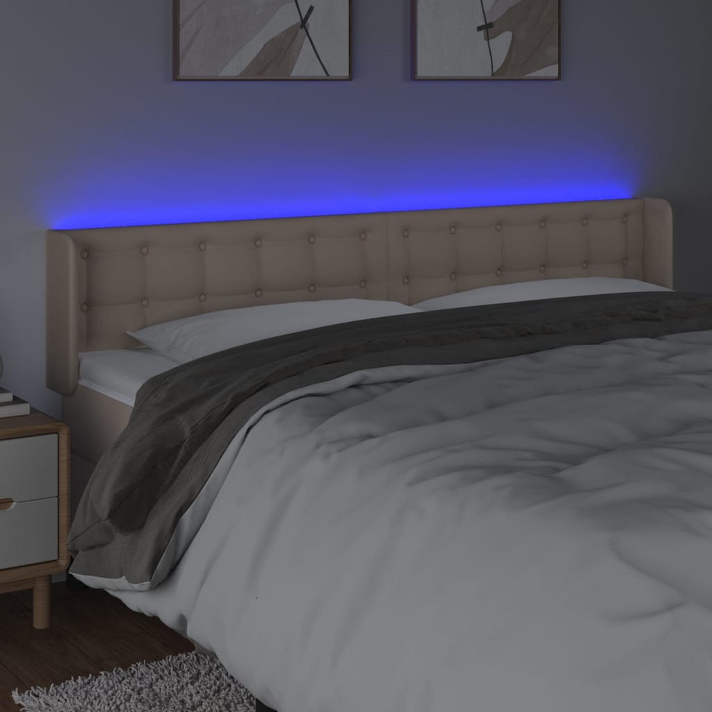 Cabeceira cama LED couro artificial 163x16x78/88 cm cappuccino