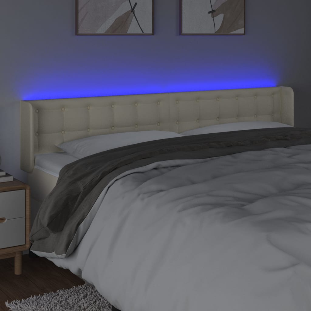 Cabeceira de cama c/ LED 183x16x78/88 cm couro artificial crème