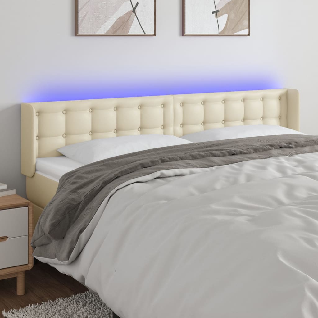 Cabeceira de cama c/ LED 183x16x78/88 cm couro artificial crème