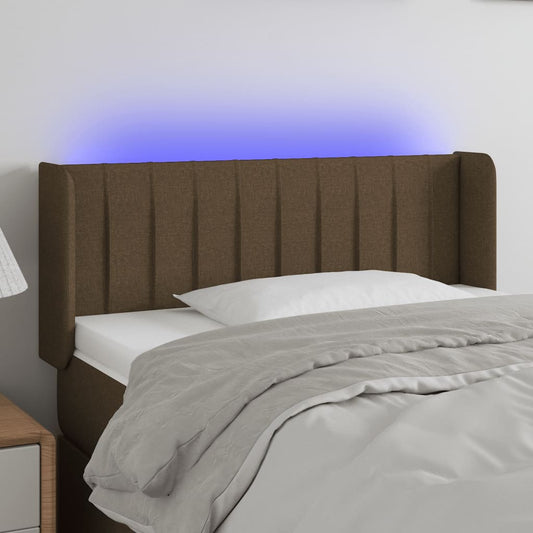 Cabeceira de cama c/ luzes LED tecido 83x16x78/88 cm castanho