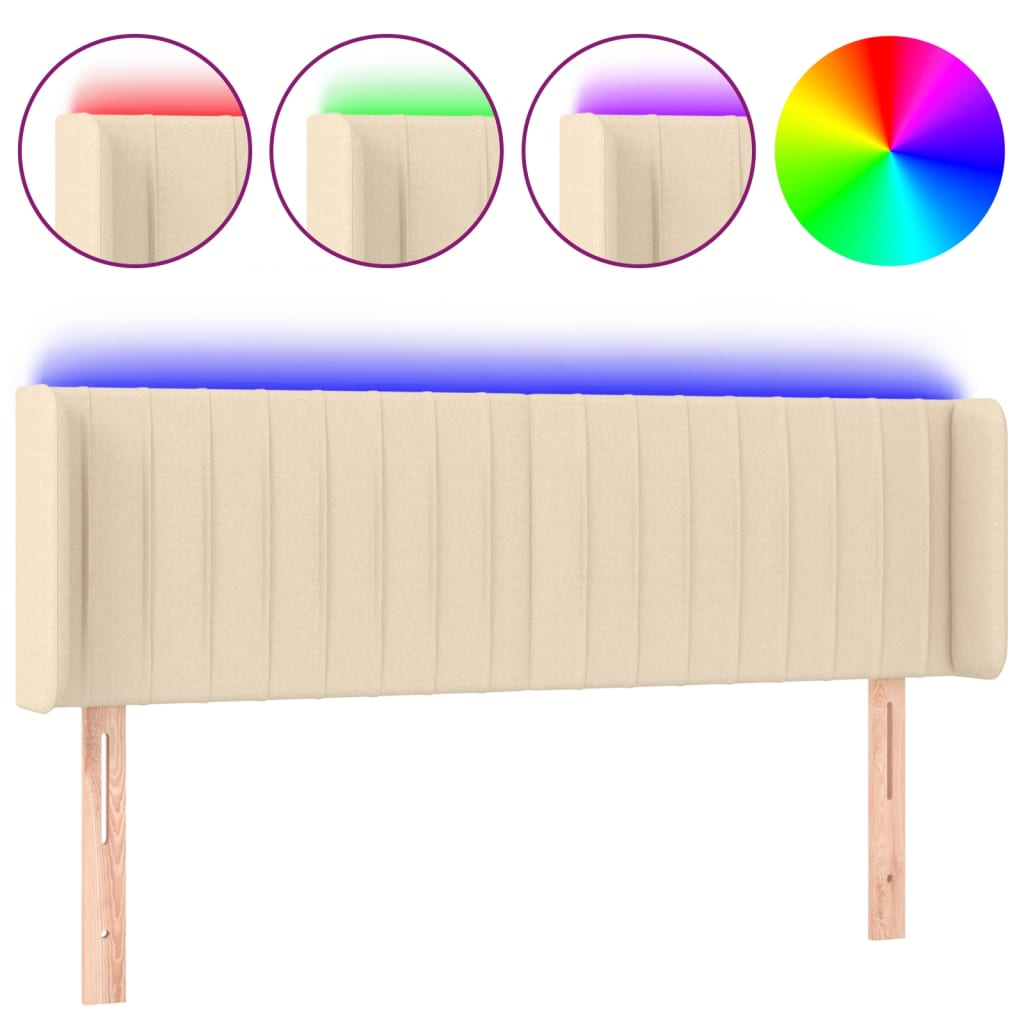 Cabeceira de cama c/ luzes LED tecido 147x16x78/88 cm cor creme