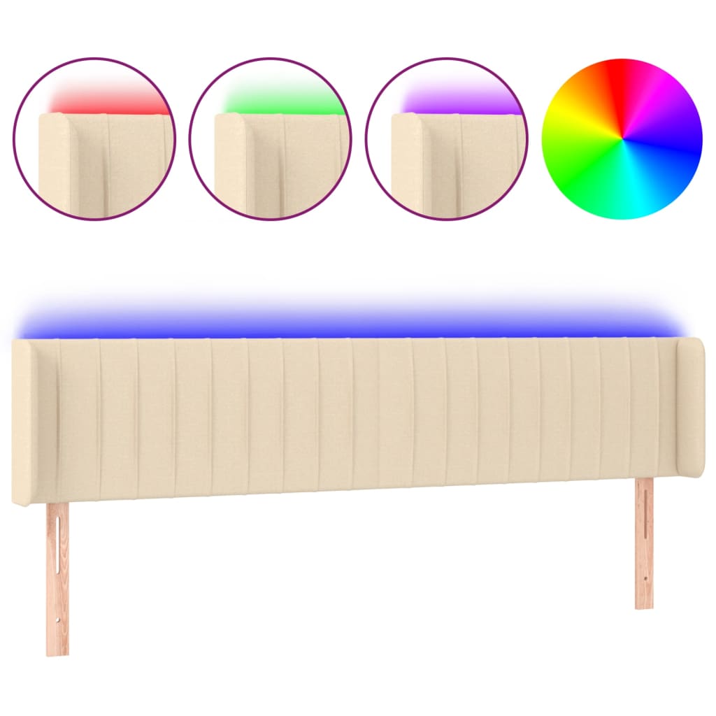 Cabeceira de cama c/ luzes LED tecido 163x16x78/88 cm cor creme