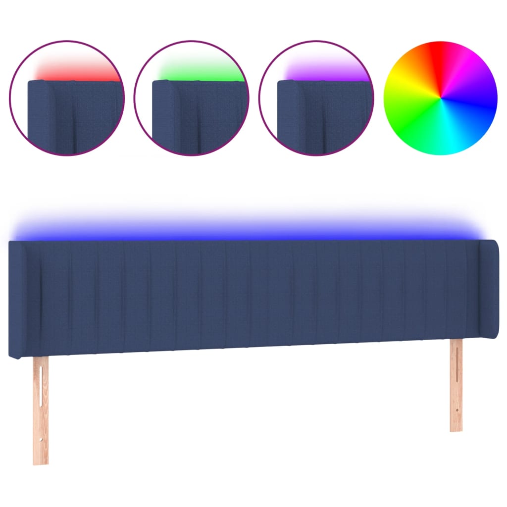 Cabeceira de cama c/ luzes LED tecido 163x16x78/88 cm azul