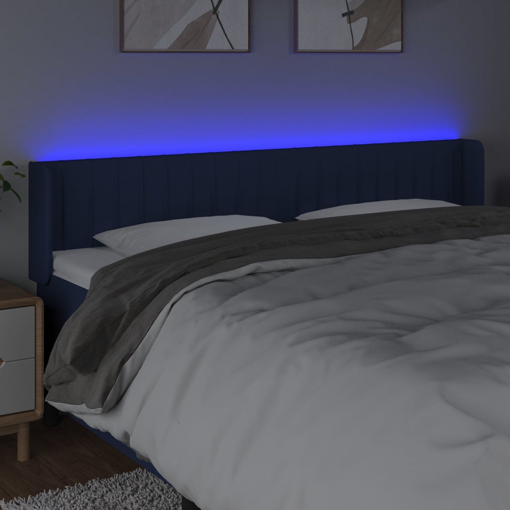 Cabeceira de cama c/ luzes LED tecido 163x16x78/88 cm azul