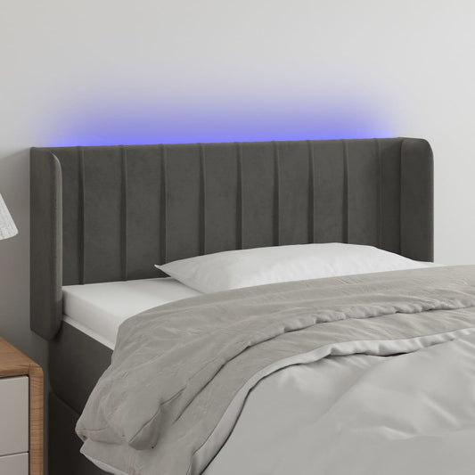 Cabeceira cama c/ luzes LED veludo 103x16x78/88 cm cinza-escuro