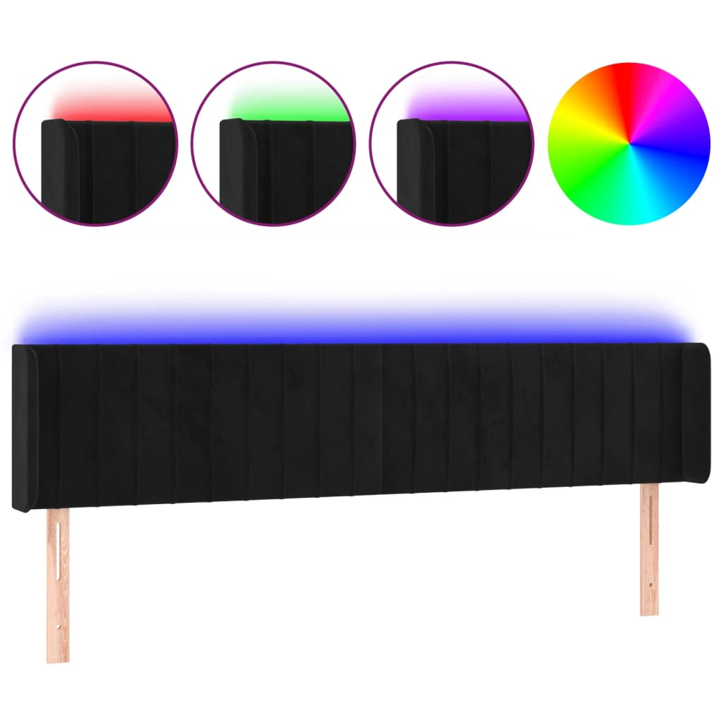 Cabeceira de cama c/ luzes LED veludo 183x16x78/88 cm preto