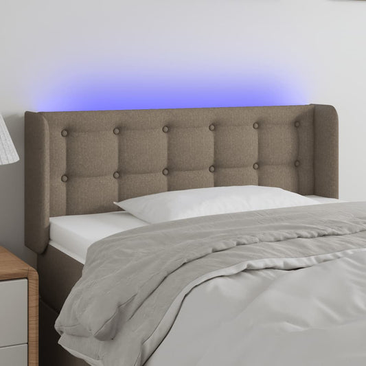 Cabeceira cama luzes LED tecido 93x16x78/88cm cinza-acastanhado