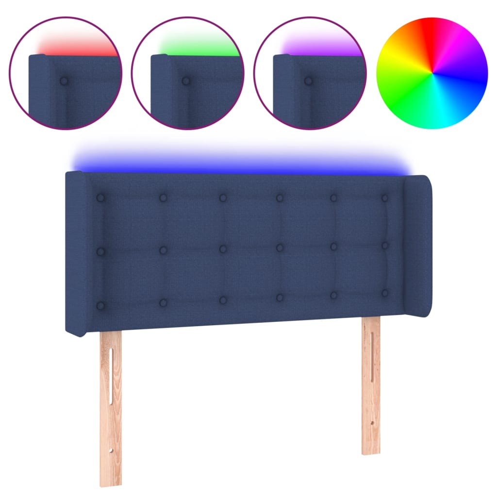 Cabeceira de cama c/ luzes LED tecido 93x16x78/88 cm azul